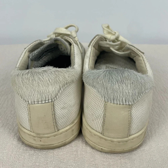 P448 Cream Low Top John Yeti Fur Lace Up Distressed Sneaker - Picture 9 of 14
